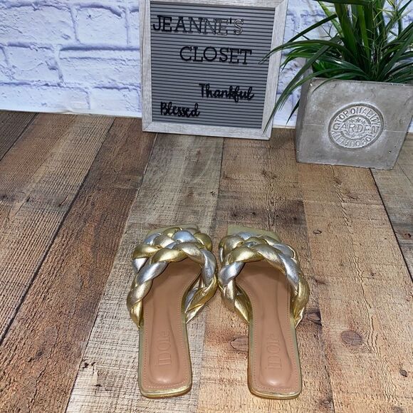 iDoré gold/silver braided flat sandals slides - Picture 3 of 10